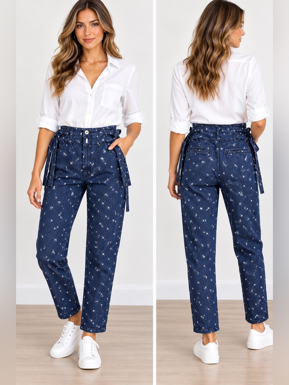 Something Navy Sydney Side Tie Pants navy floral Size 8